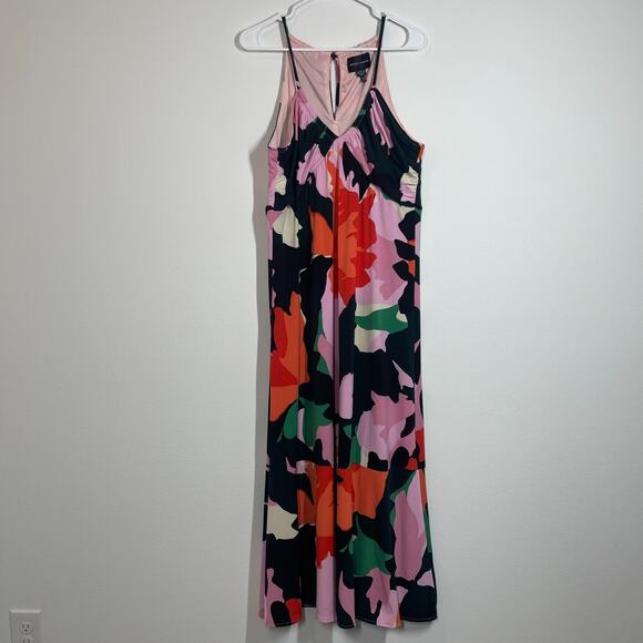 Donna Morgan Dress Women US 14 Maxi V Neck Geometric Colorful Stretch Party - Picture 1 of 14